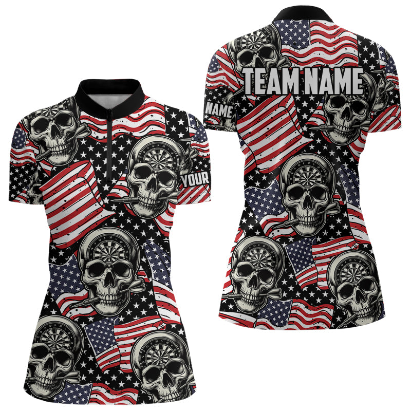American Flag Skull Pattern Custom Dart, Patriotic Cool Dart Team Uniform