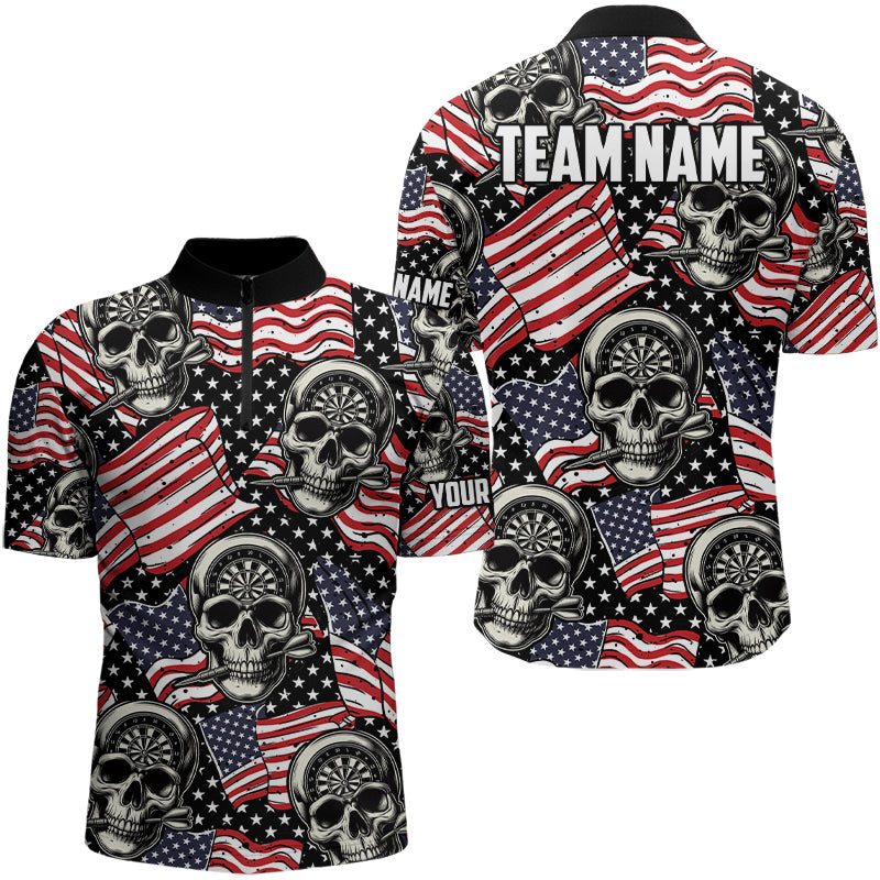 American Flag Skull Pattern Custom Dart, Patriotic Cool Dart Team Uniform