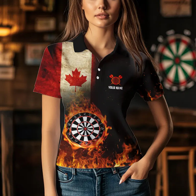 Personalized Retro Canada Flag Flame Dartboard Darts, Patriotic Canadian Dart