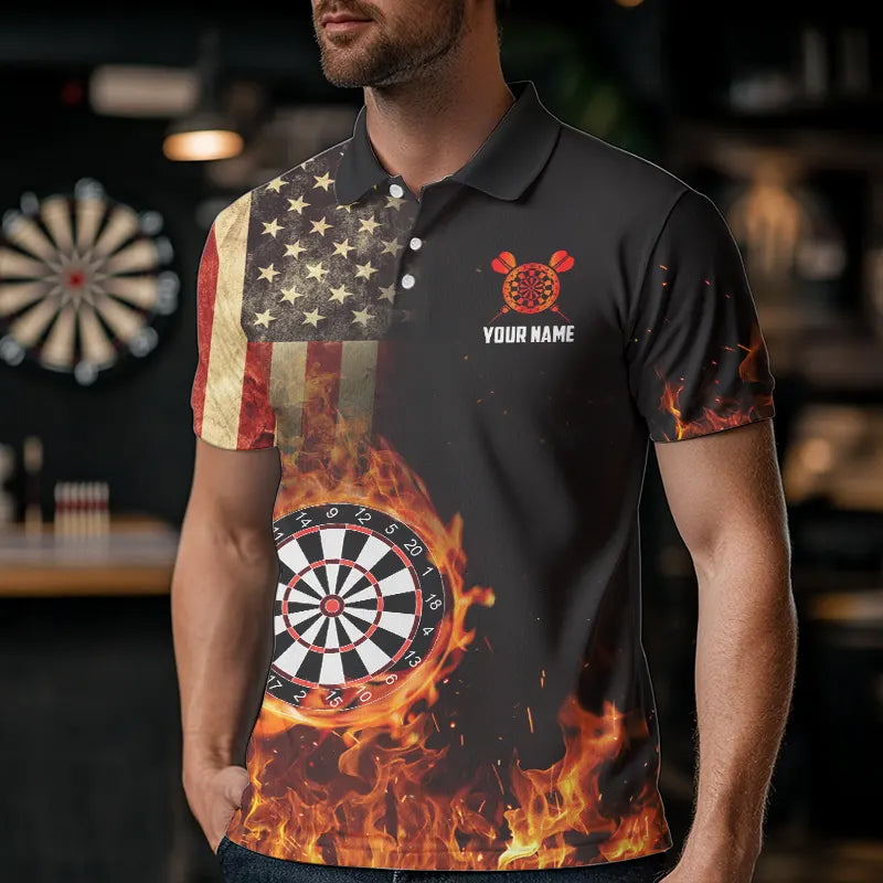 Personalized Retro US Flag Flame Dartboard Darts, Patriotic American Dart