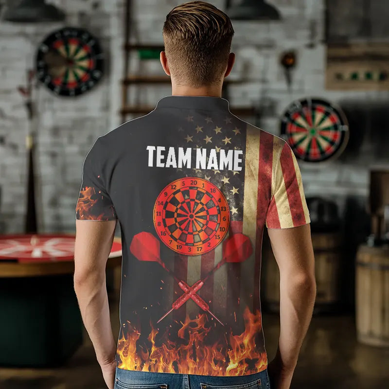 Personalized Retro US Flag Flame Dartboard Darts, Patriotic American Dart