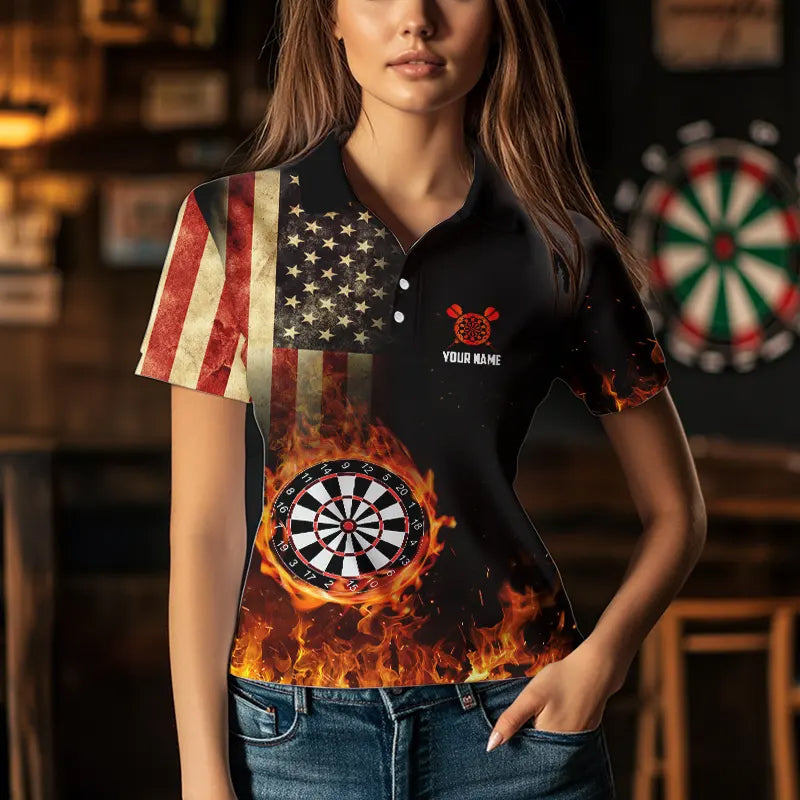 Personalized Retro US Flag Flame Dartboard Darts, Patriotic American Dart