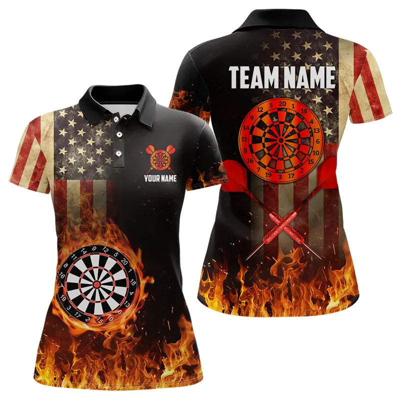 Personalized Retro US Flag Flame Dartboard Darts, Patriotic American Dart