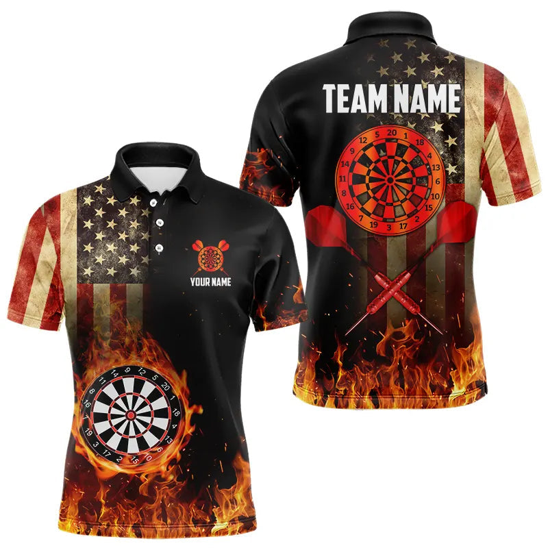 Personalized Retro US Flag Flame Dartboard Darts, Patriotic American Dart