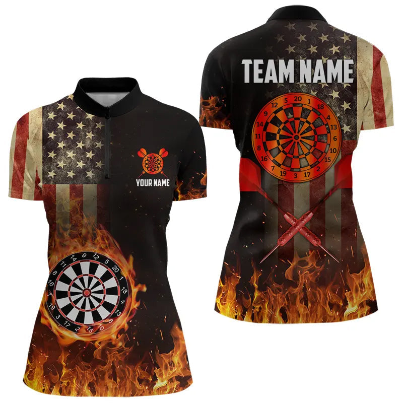 Personalized Retro US Flag Flame Dartboard Darts, Patriotic American Dart