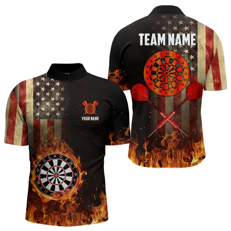 Personalized Retro US Flag Flame Dartboard Darts, Patriotic American Dart