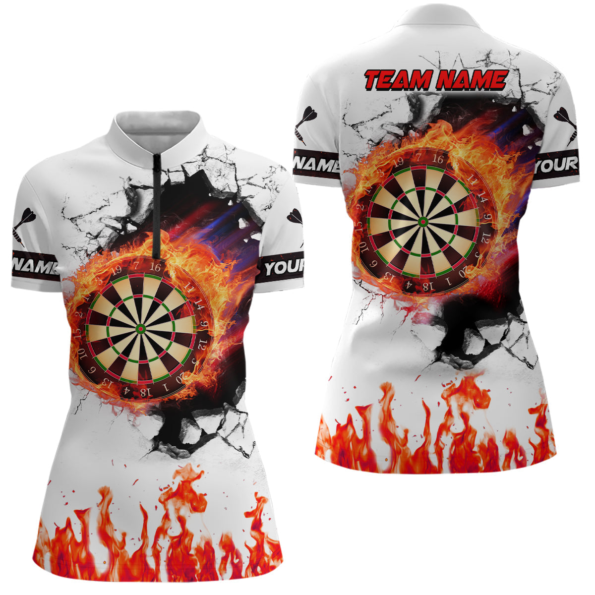 Orange Dartboard Fire Flame 3D Darts Quarter-Zip Custom Darts Team