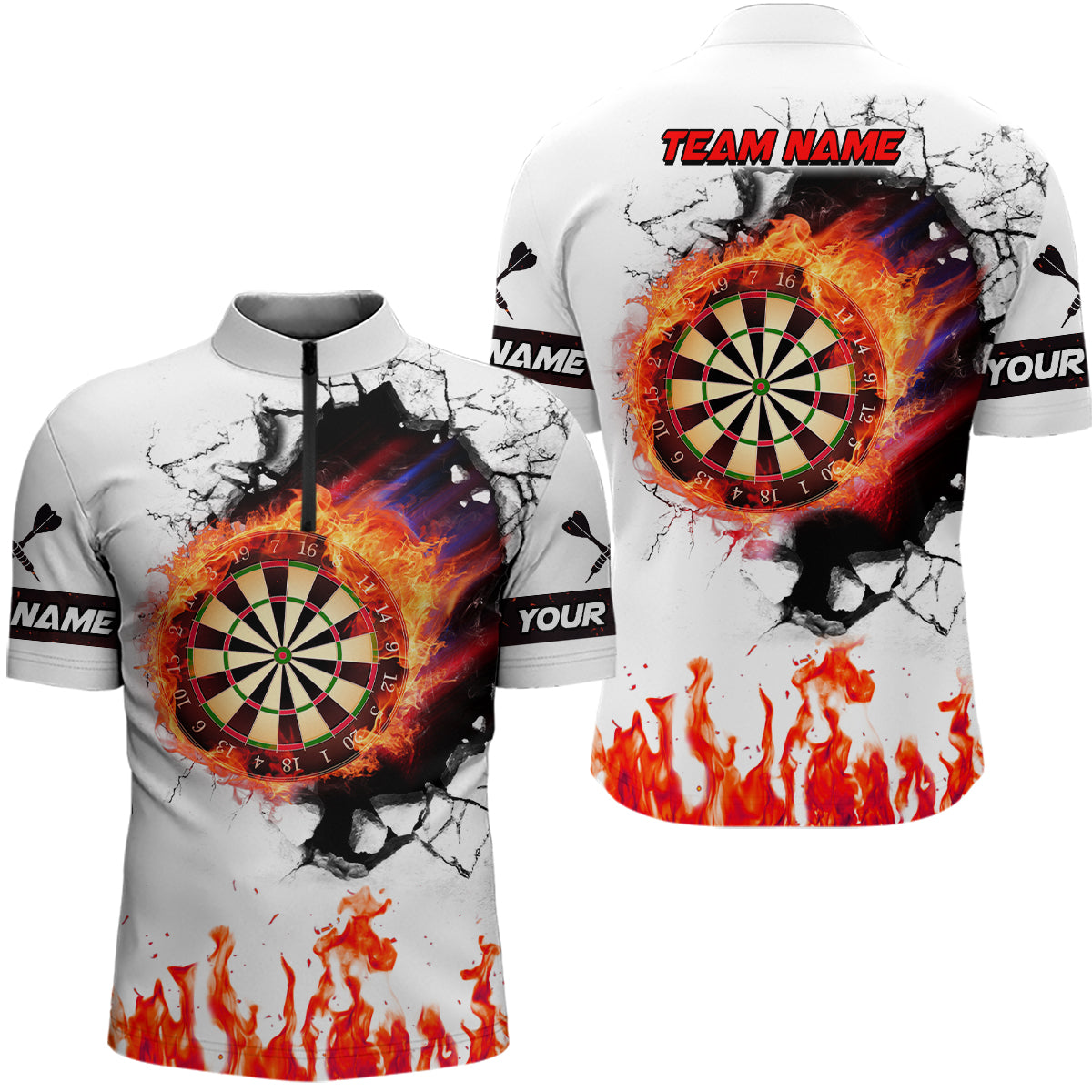 Orange Dartboard Fire Flame 3D Darts Quarter-Zip Custom Darts Team