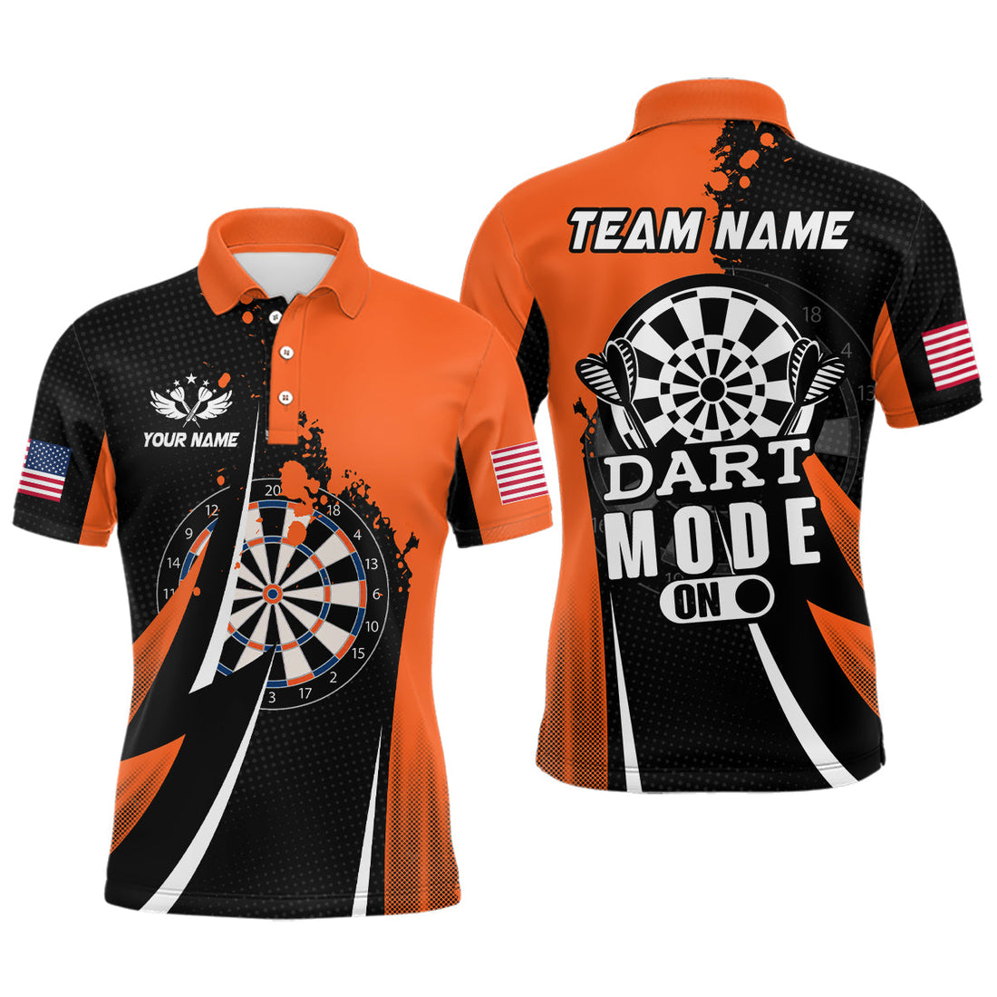Personalized Orange Dart Mode On Men Darts and Quarter-Zip Custom Darts Team