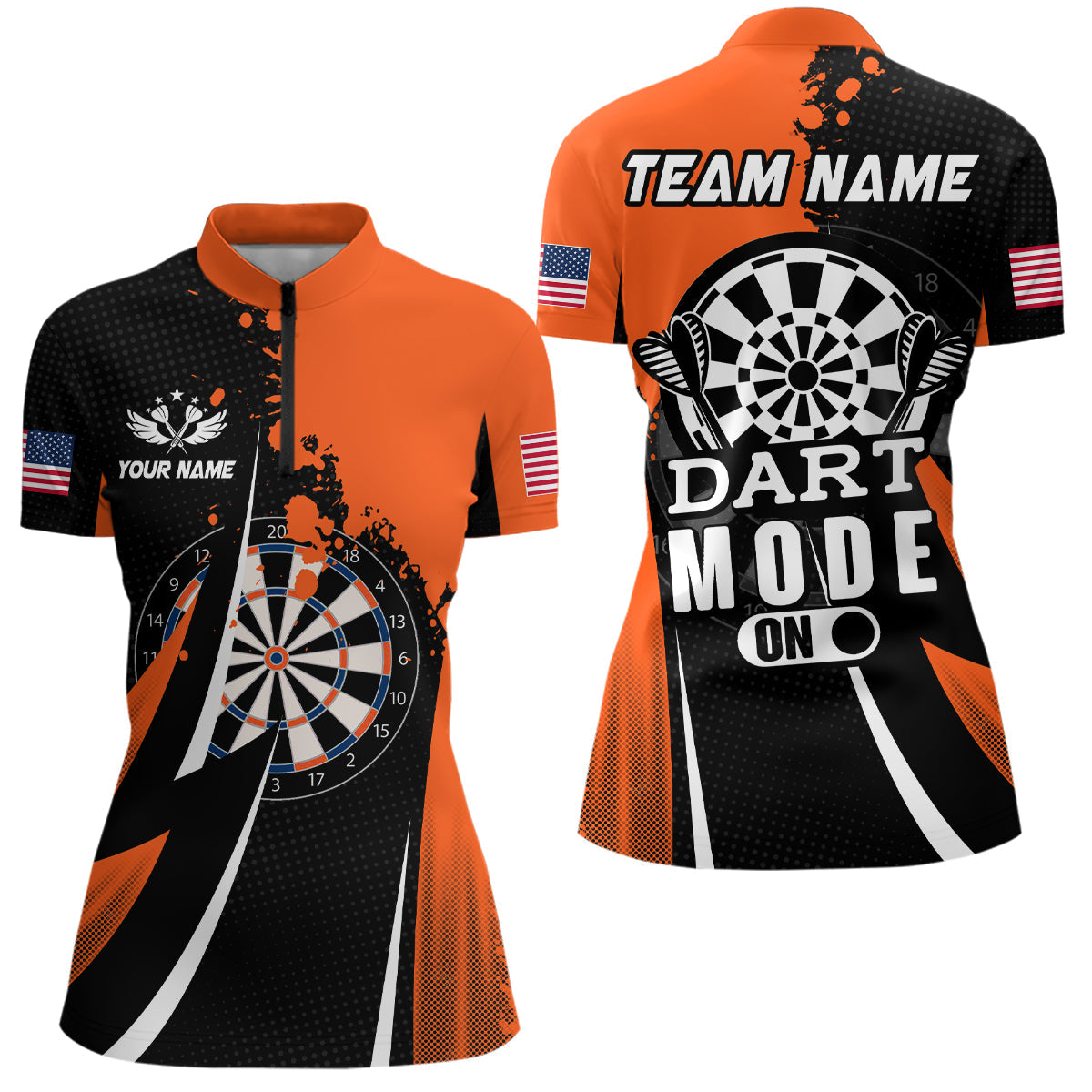 Personalized Orange Dart Mode On Men Darts and Quarter-Zip Custom Darts Team