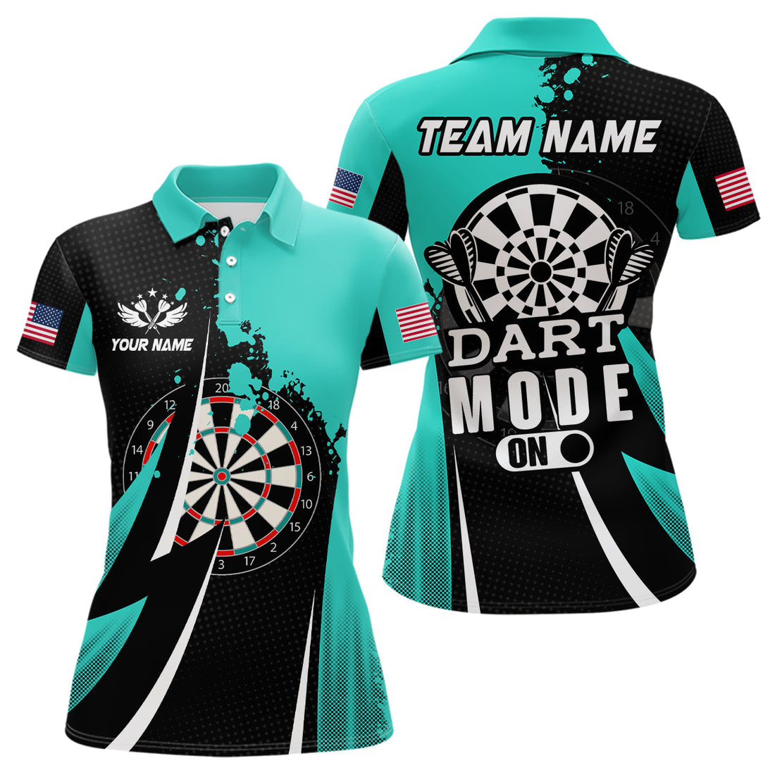 Personalized Turquoise Dart Mode On Men and Quarter-Zip Custom Darts Team