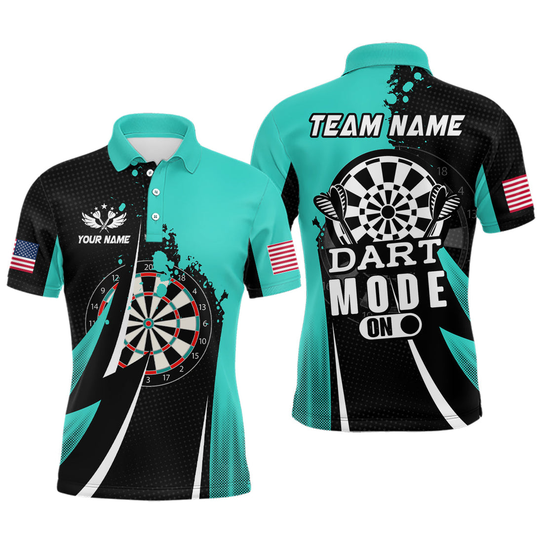 Personalized Turquoise Dart Mode On Men and Quarter-Zip Custom Darts Team