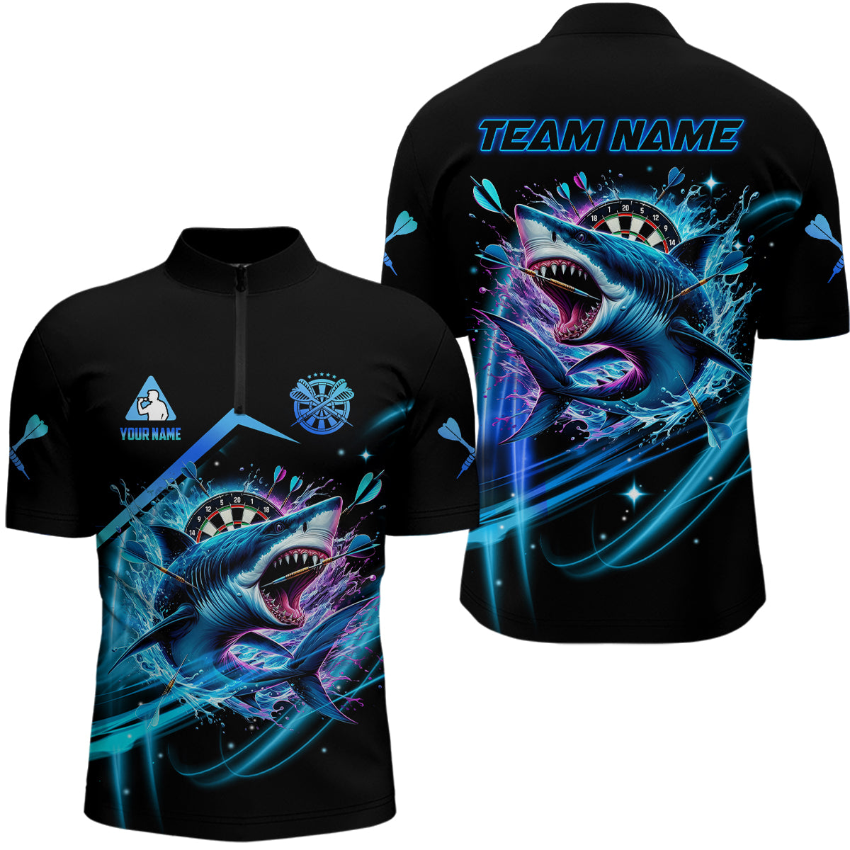 Personalized Blue 3D Darts Board And Shark Men Dart and, Funny Dart Outfit