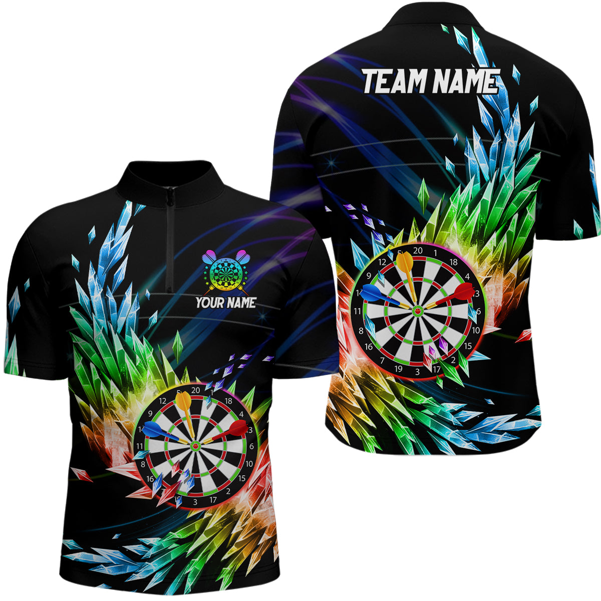 3D Colorful Frozen Ice Men Darts Quarter-Zip Custom Dartboard Darts Attire