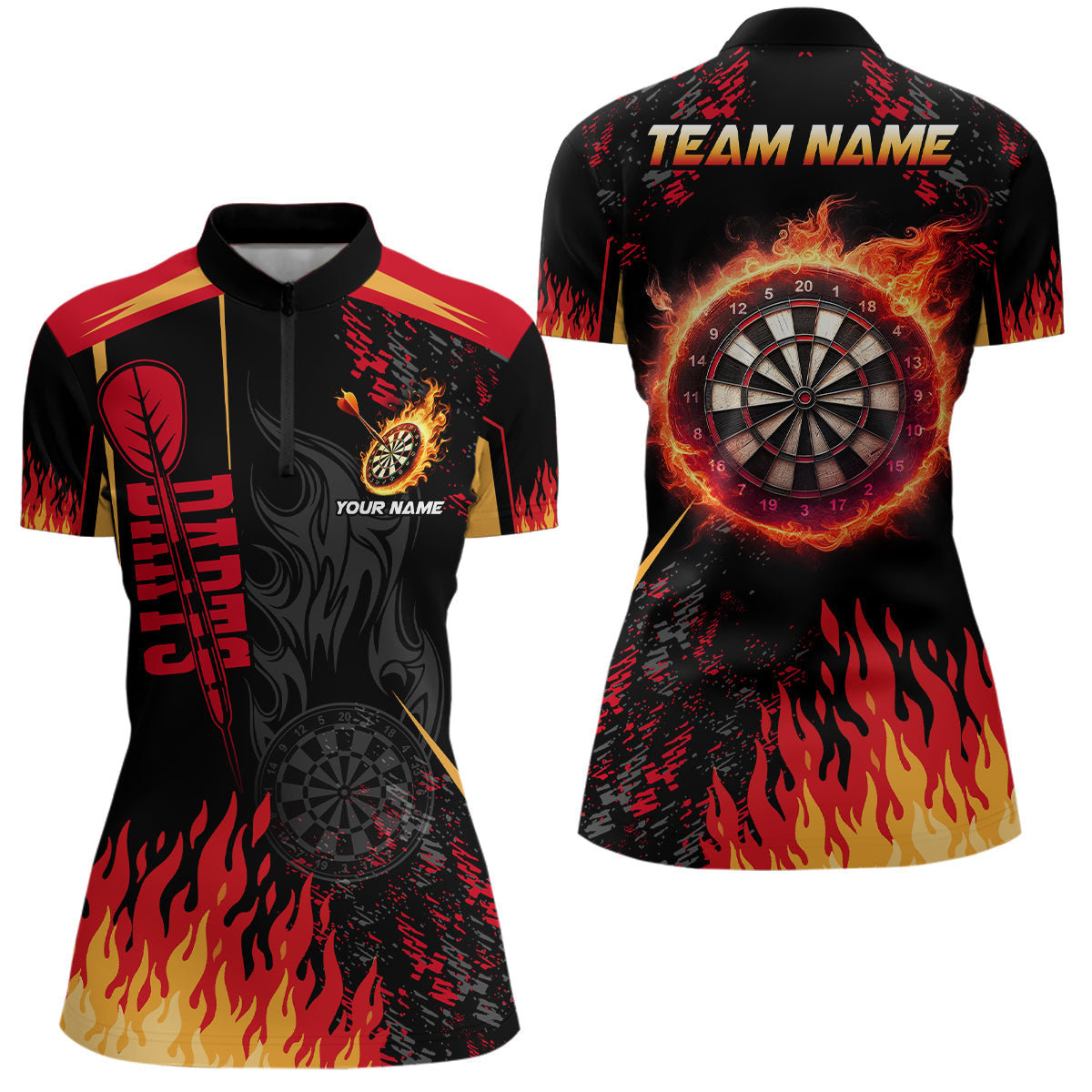 Personalized Dartboard Fire Flame 3D Printed Men Darts Quarter-Zip Dart Team