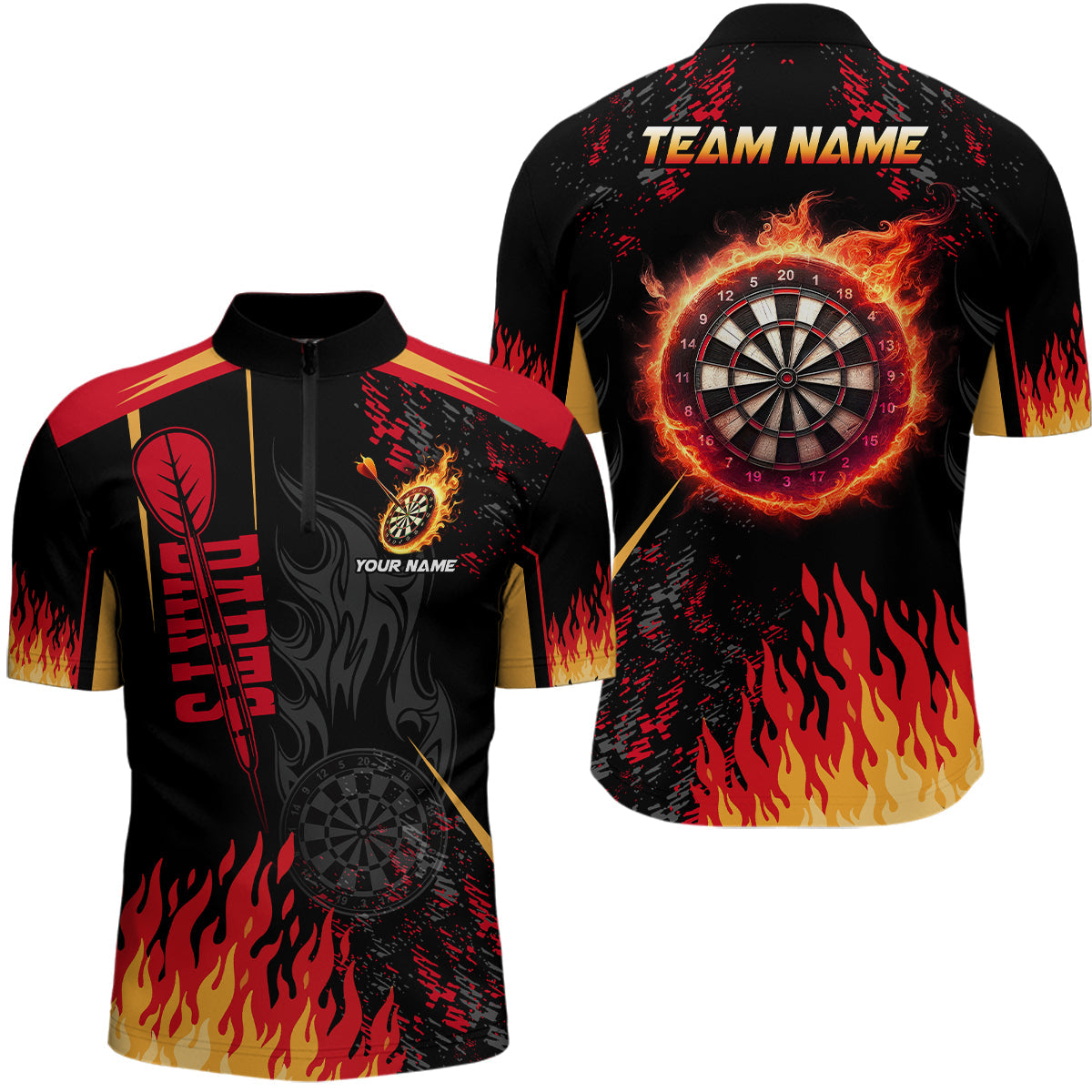 Personalized Dartboard Fire Flame 3D Printed Men Darts Quarter-Zip Dart Team