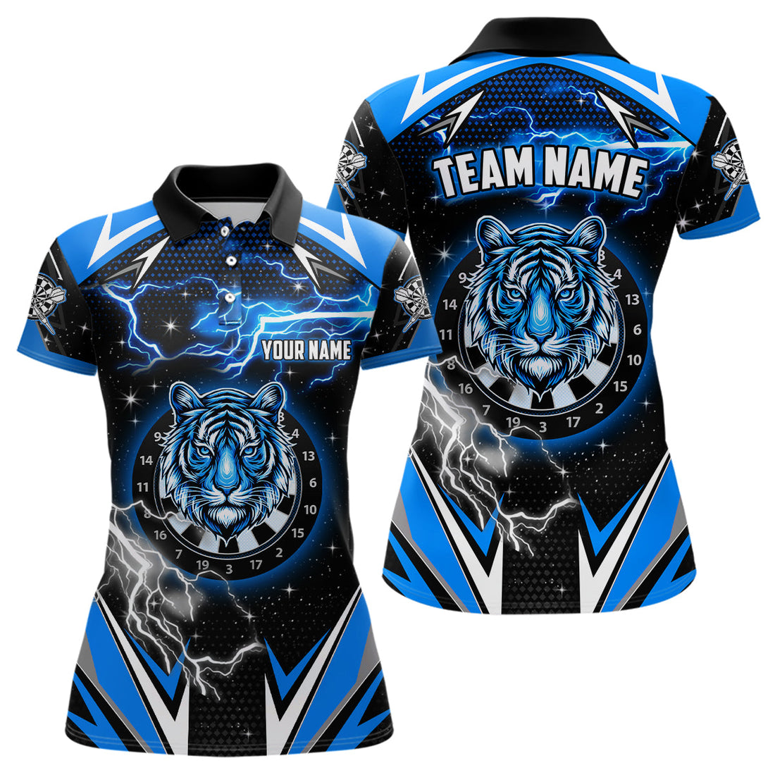 Personalized Tiger Dartboard Thunder Lightning Blue Darts, Team League Darts