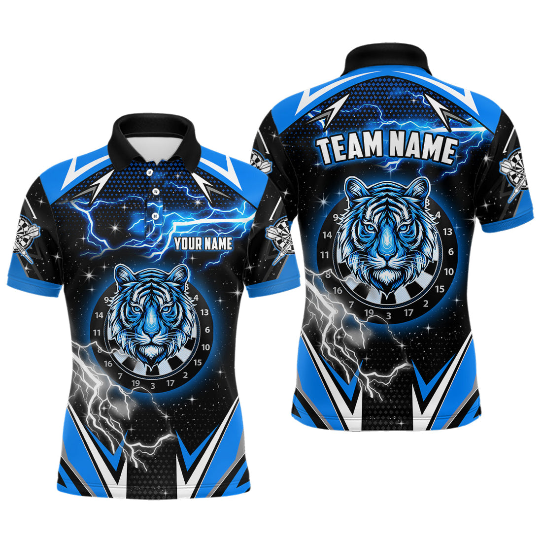 Personalized Tiger Dartboard Thunder Lightning Blue Darts, Team League Darts