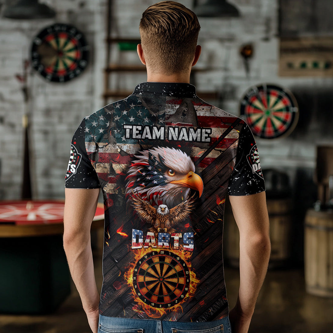 American Flag 3D Dartboard Fire Flame Custom Eagle Darts, Patriotic Darts Team