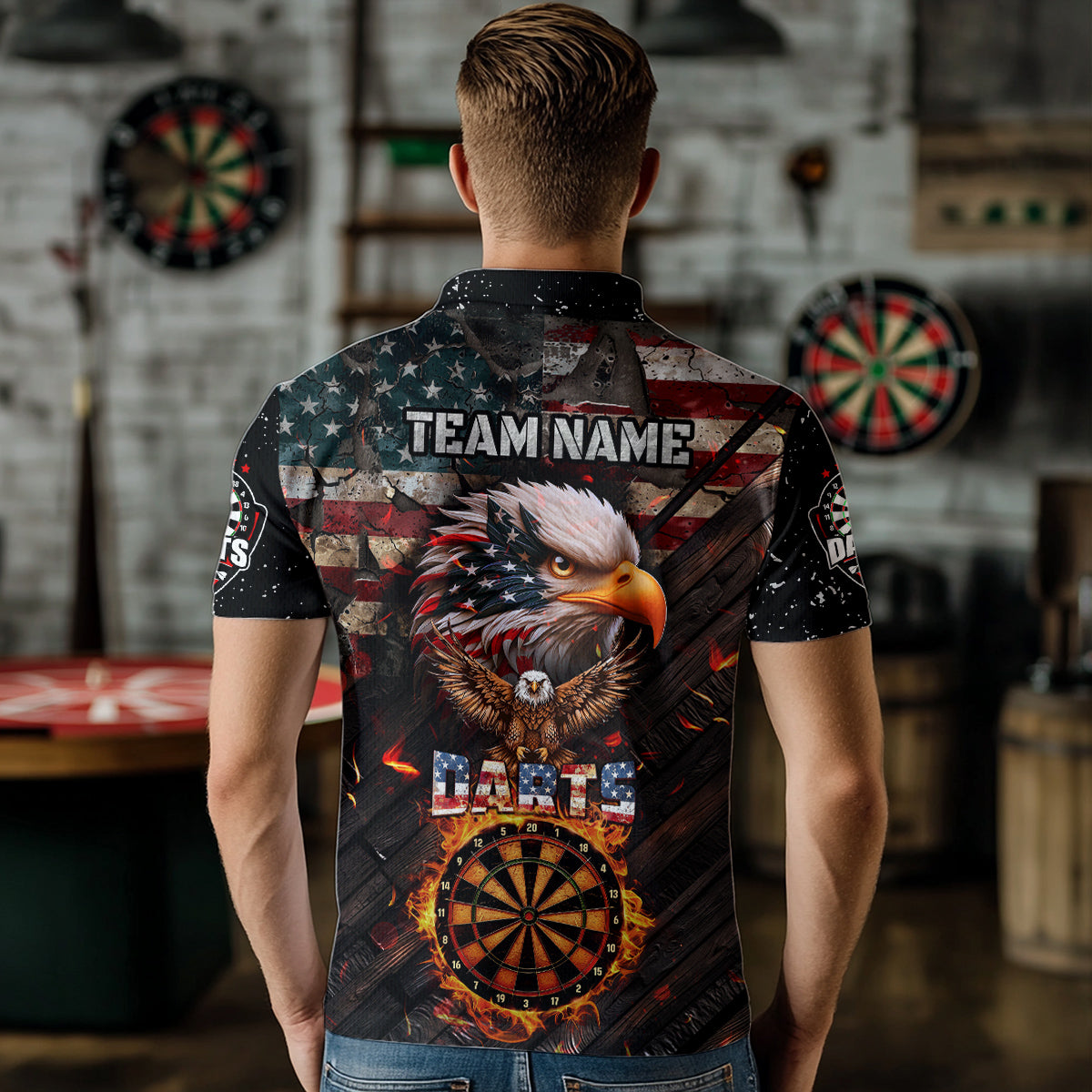 American Flag 3D Dartboard Fire Flame Custom Eagle Darts, Patriotic Darts Team