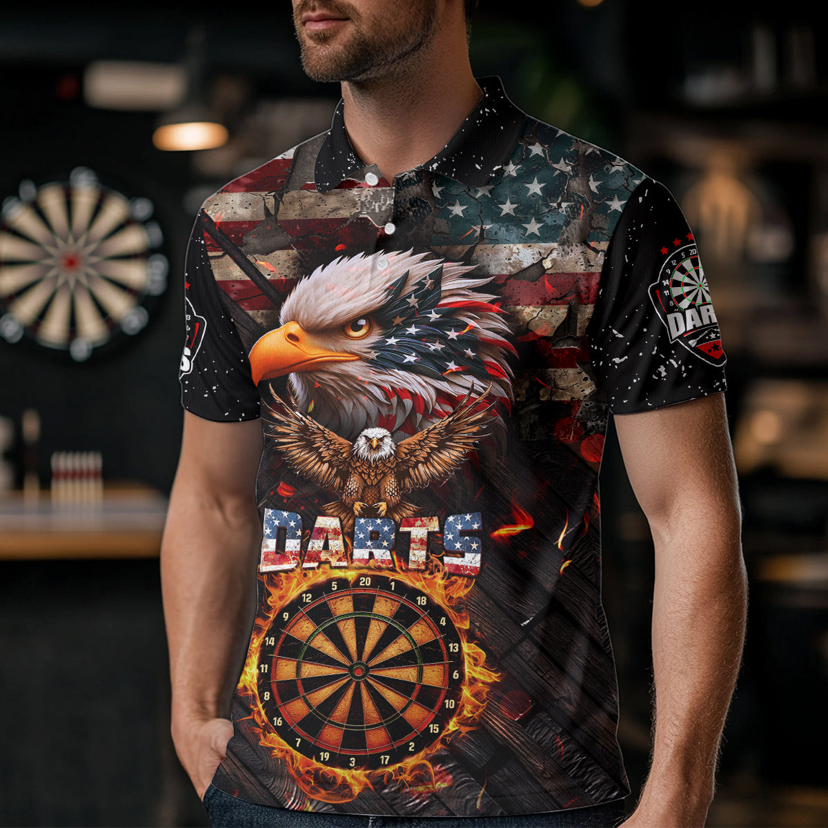 American Flag 3D Dartboard Fire Flame Custom Eagle Darts, Patriotic Darts Team
