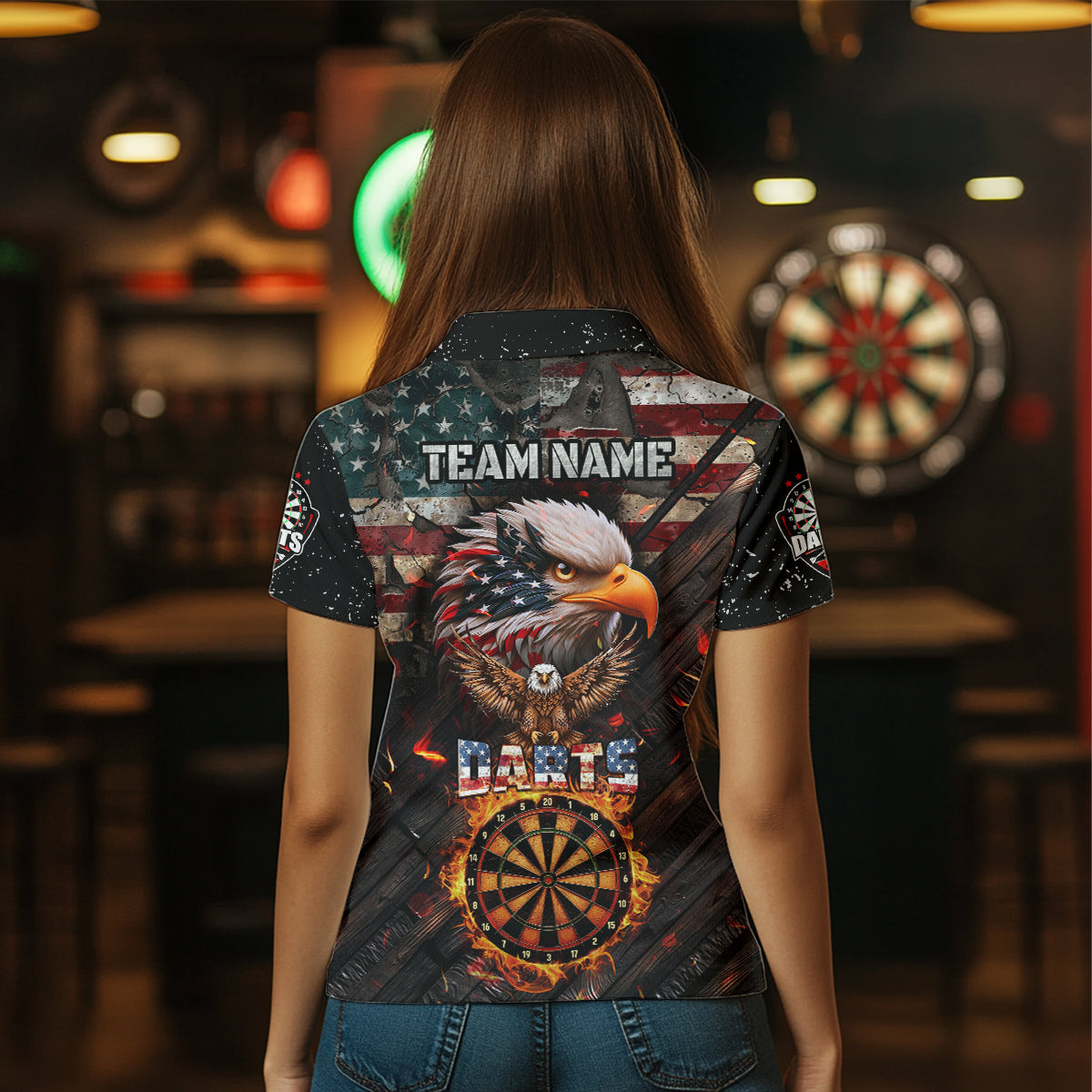 American Flag 3D Dartboard Fire Flame Custom Eagle Darts, Patriotic Darts Team