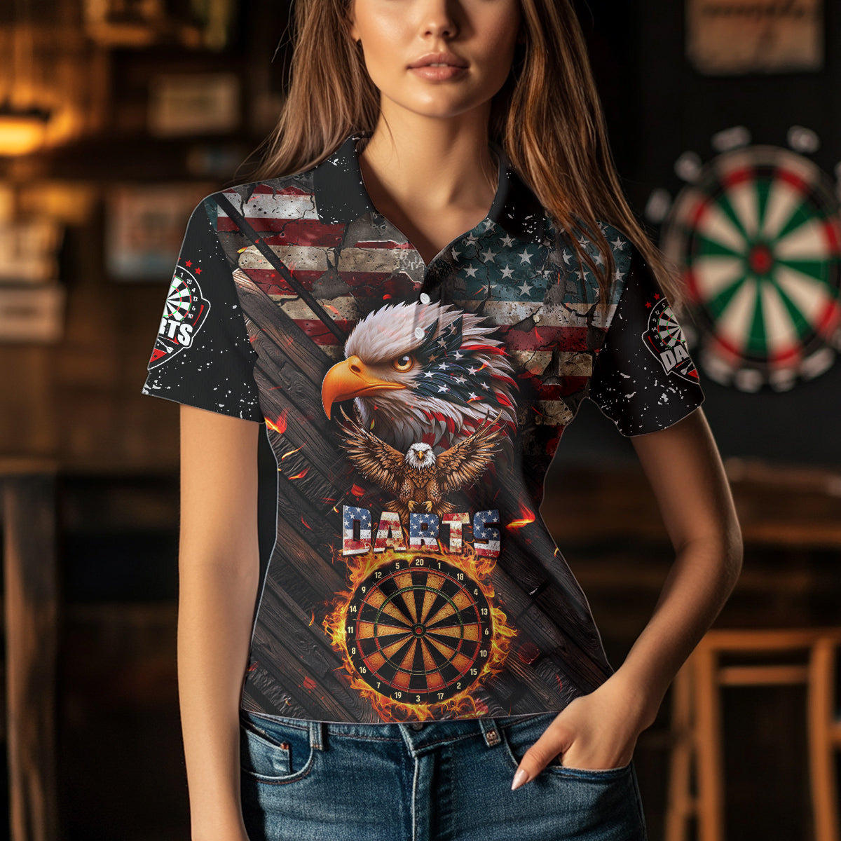 American Flag 3D Dartboard Fire Flame Custom Eagle Darts, Patriotic Darts Team