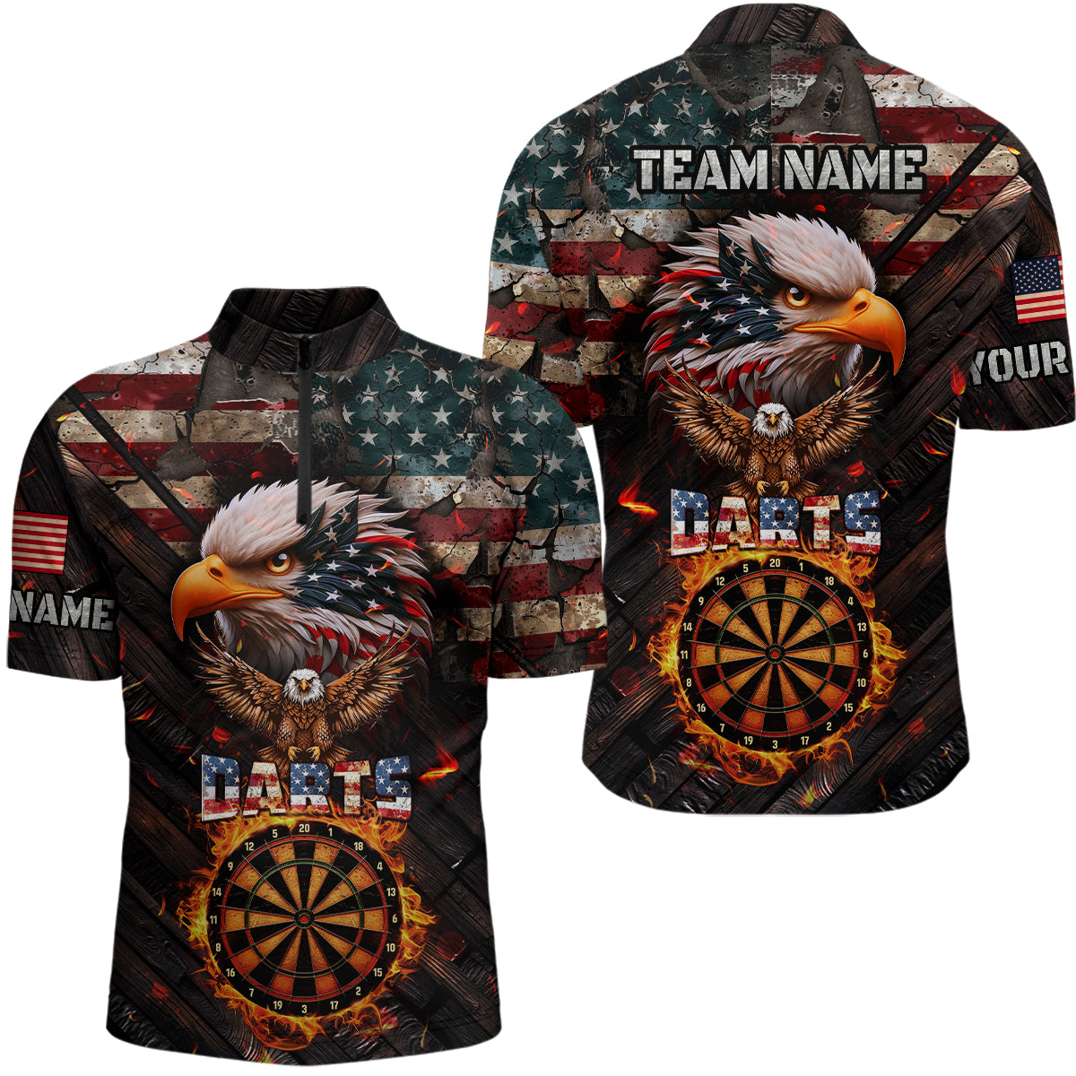 American Flag 3D Dartboard Fire Flame Custom Eagle Darts, Patriotic Darts Team