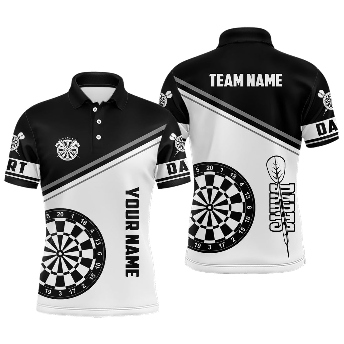 Personalized Black White Dartboard Men Quarter-Zip Custom Dart Team Uniform