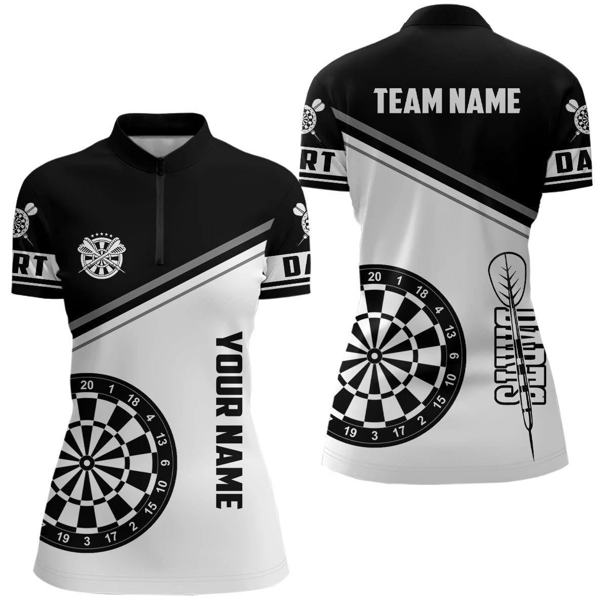 Personalized Black White Dartboard Men Quarter-Zip Custom Dart Team Uniform