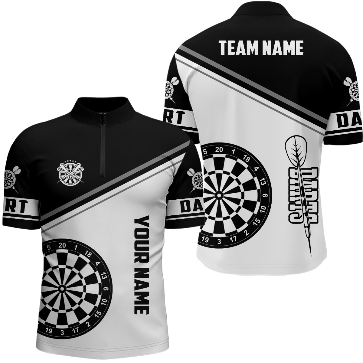 Personalized Black White Dartboard Men Quarter-Zip Custom Dart Team Uniform