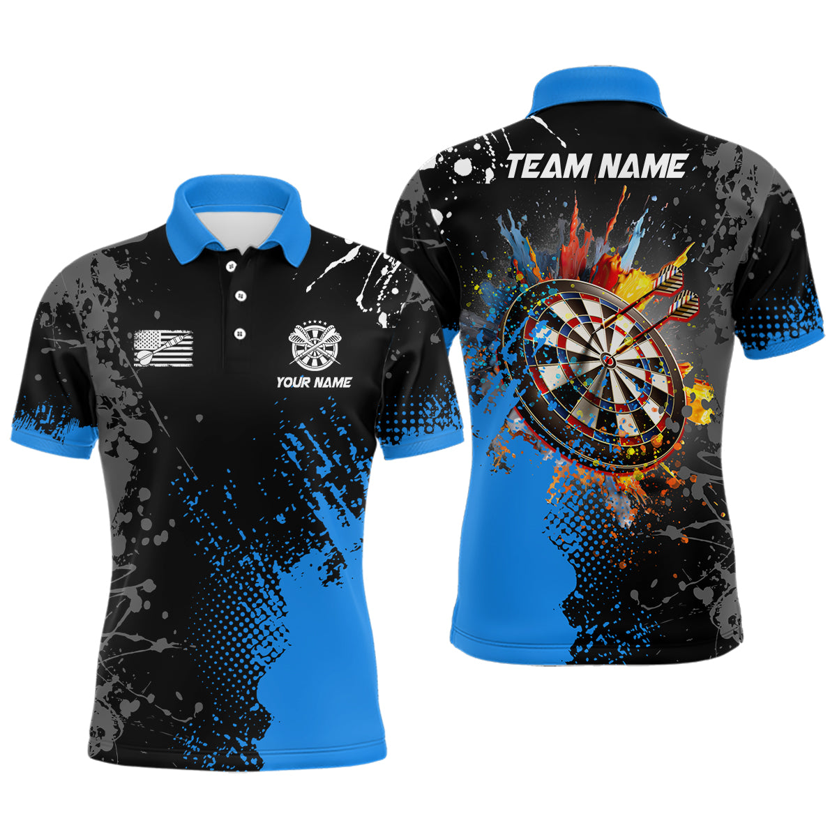 Personalized Paint Blue 3D Dartboard Men Quarter-Zip Custom Darts Attire