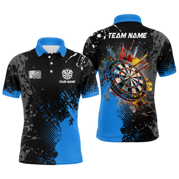 Personalized Paint Blue 3D Dartboard Men Quarter-Zip Custom Darts Attire