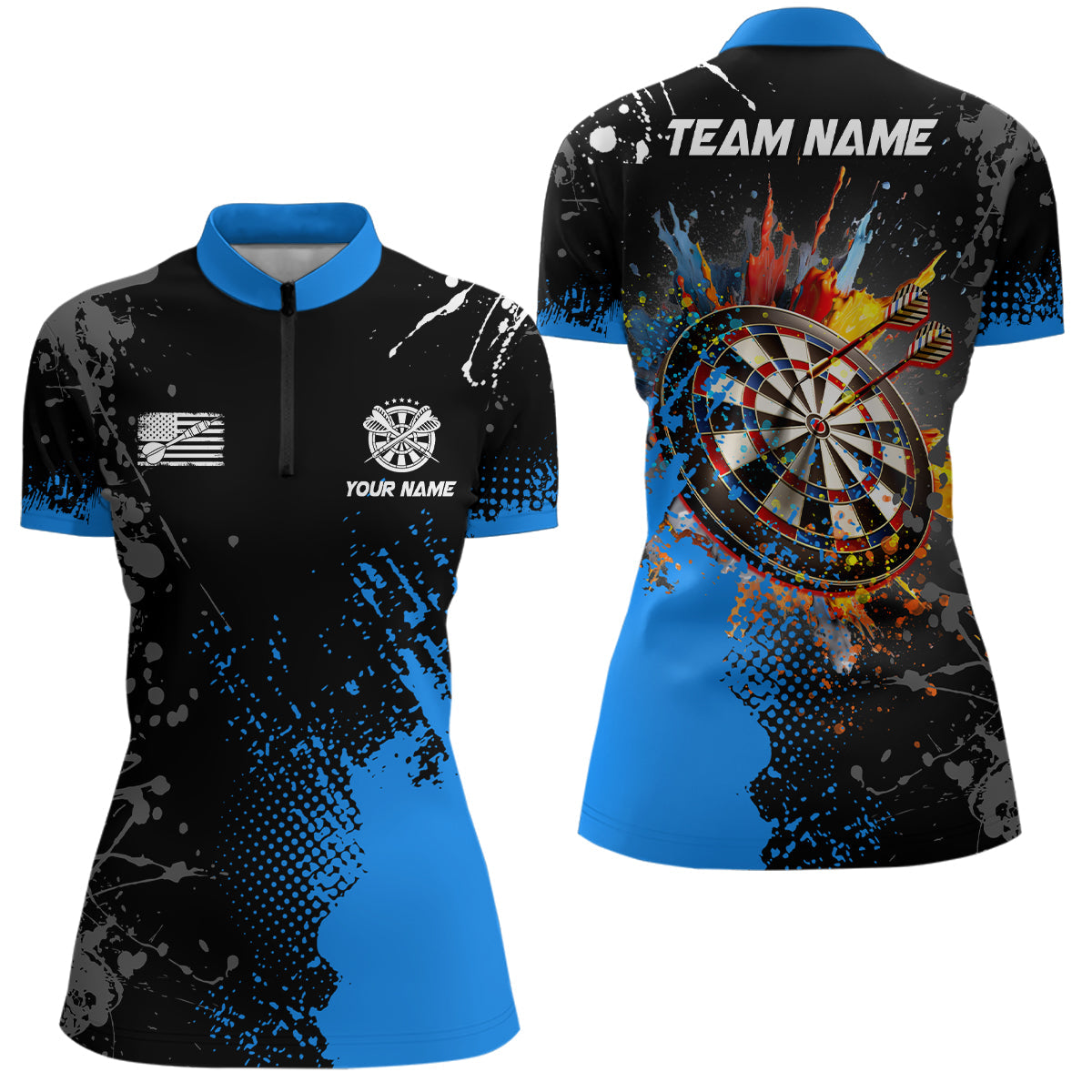 Personalized Paint Blue 3D Dartboard Men Quarter-Zip Custom Darts Attire