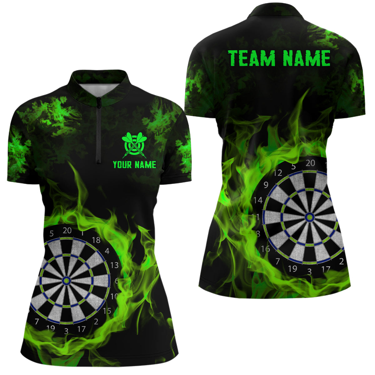 Fire Flame Green Dartboard Men Dart/ Quarter-Zip Custom Dart For Team Dart