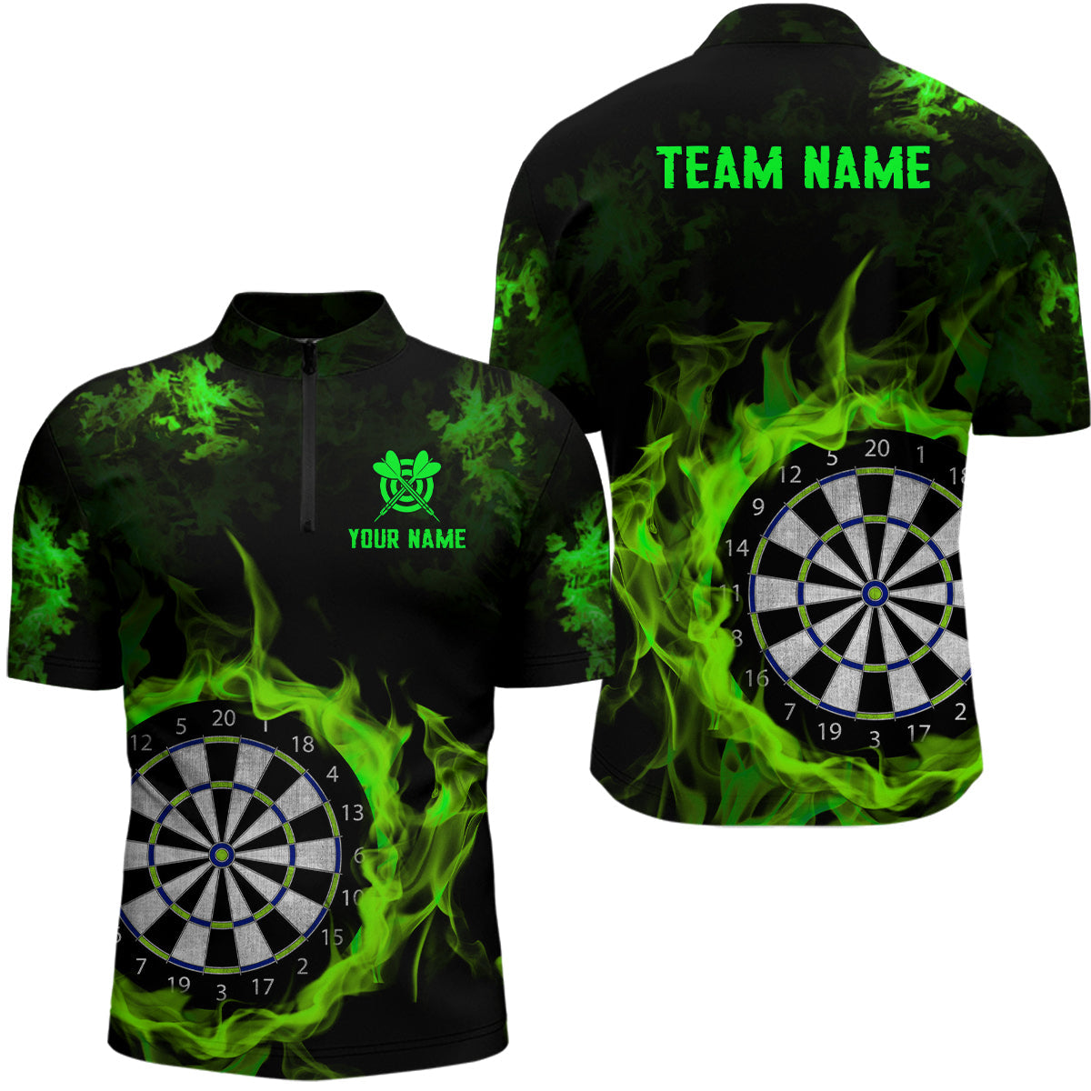 Fire Flame Green Dartboard Men Dart/ Quarter-Zip Custom Dart For Team Dart