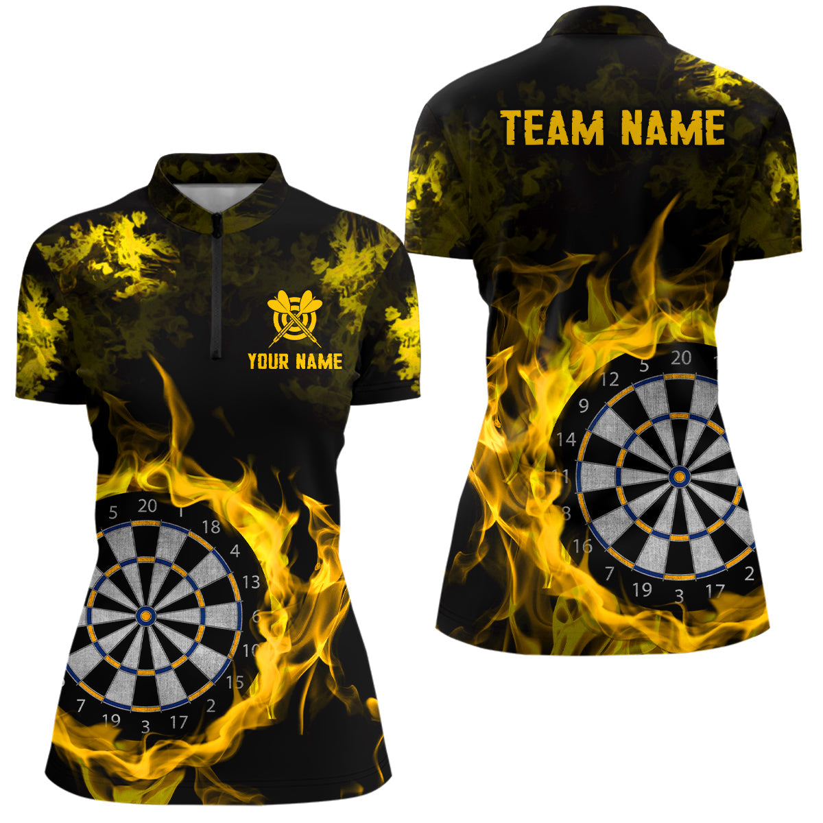 Fire Flame Yellow Dartboard Men Dart/ Quarter-Zip Custom Dart For Team Dart
