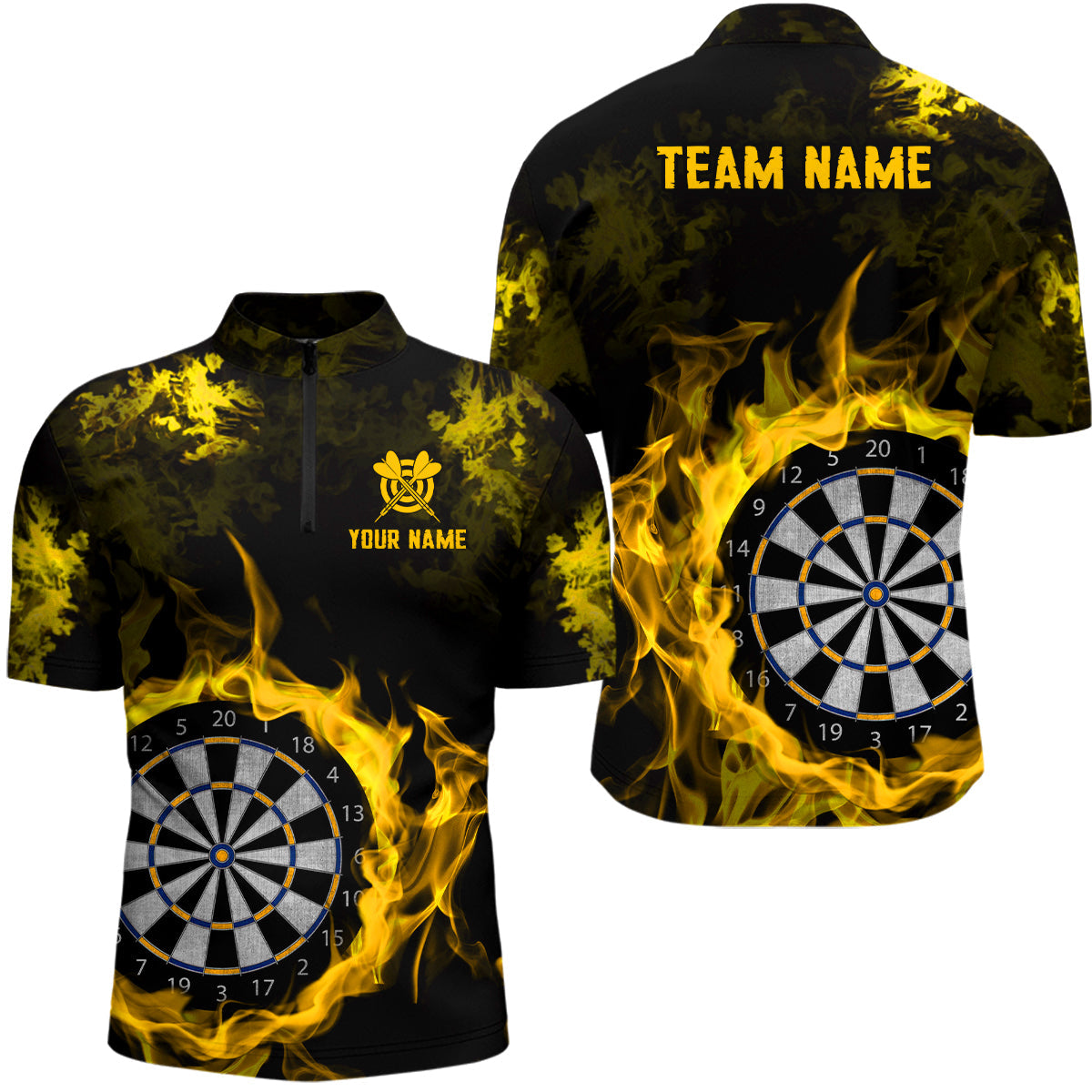 Fire Flame Yellow Dartboard Men Dart/ Quarter-Zip Custom Dart For Team Dart