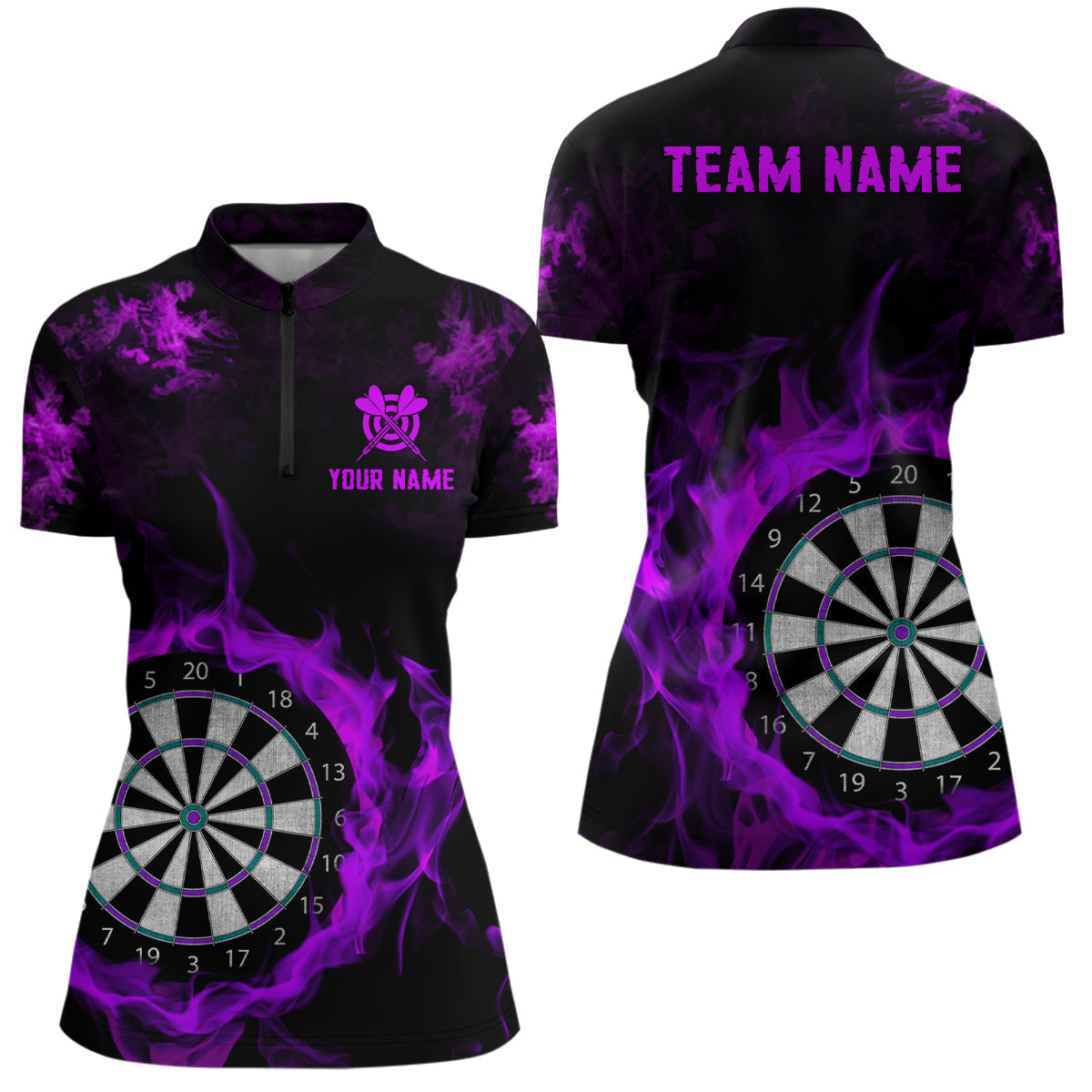 Fire Flame Purple Dartboard Men Dart/ Quarter-Zip Custom Dart For Team Dart