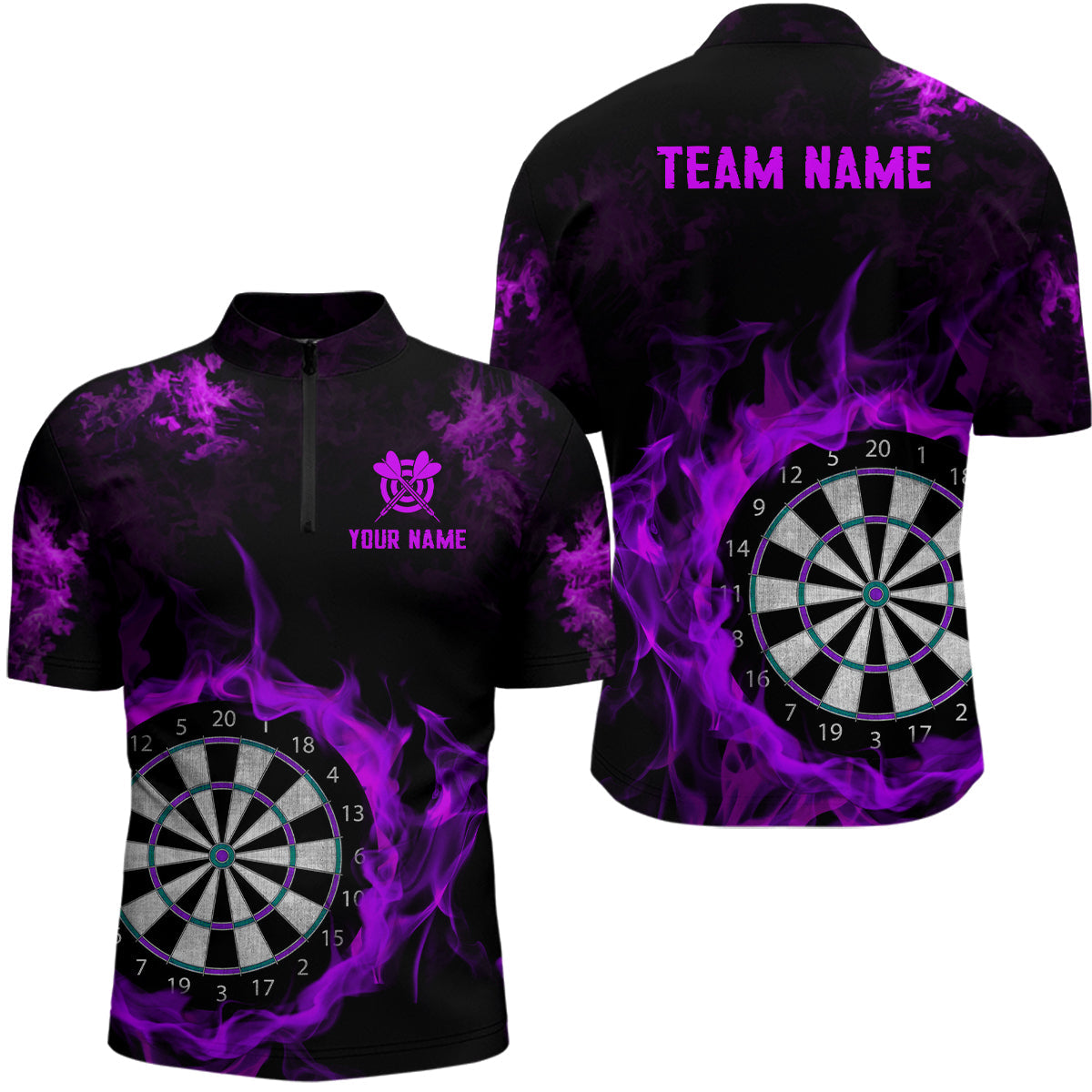 Fire Flame Purple Dartboard Men Dart/ Quarter-Zip Custom Dart For Team Dart