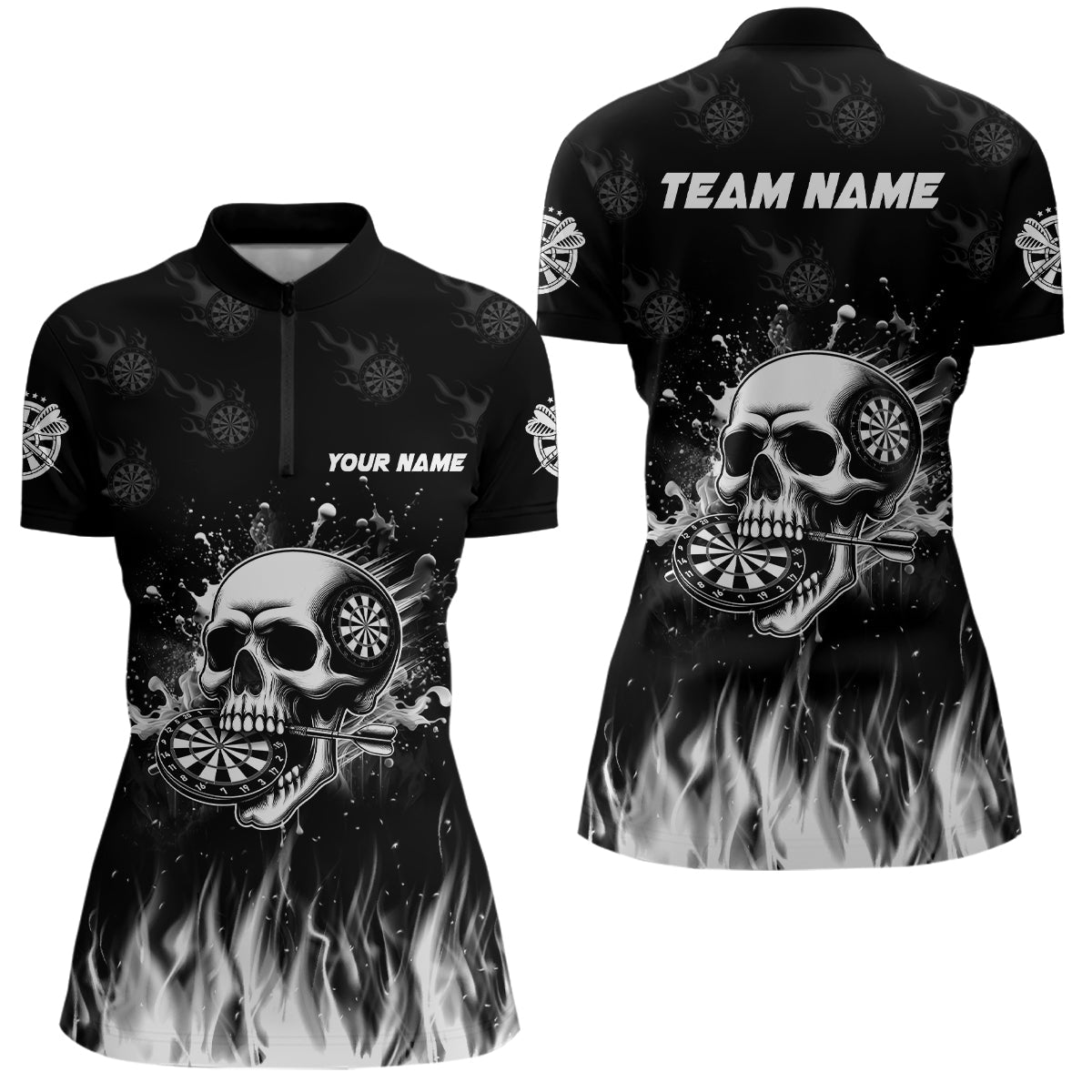 Funny Skull Fire Black Darts And Quarter-Zip Custom Darts Team