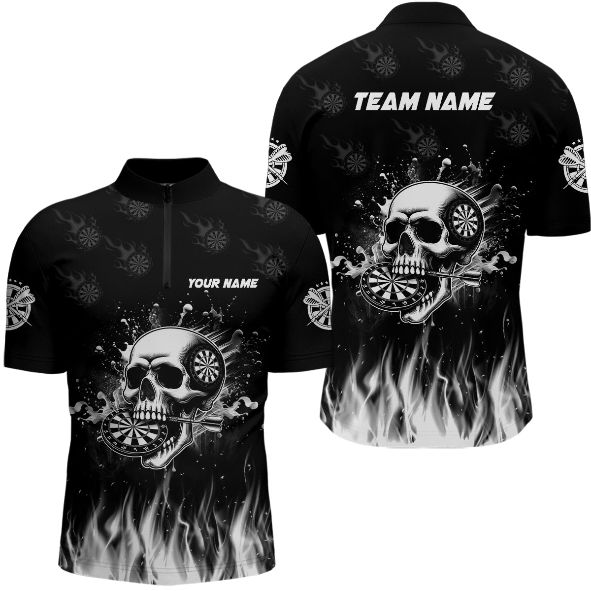 Funny Skull Fire Black Darts And Quarter-Zip Custom Darts Team