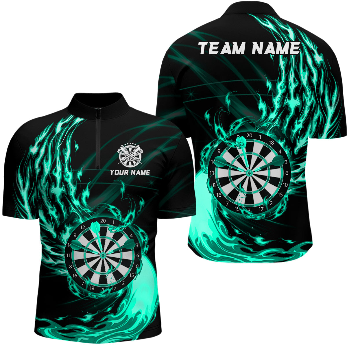 Turquoise Fire Flame Dartboard Darts and Custom Dart Dart