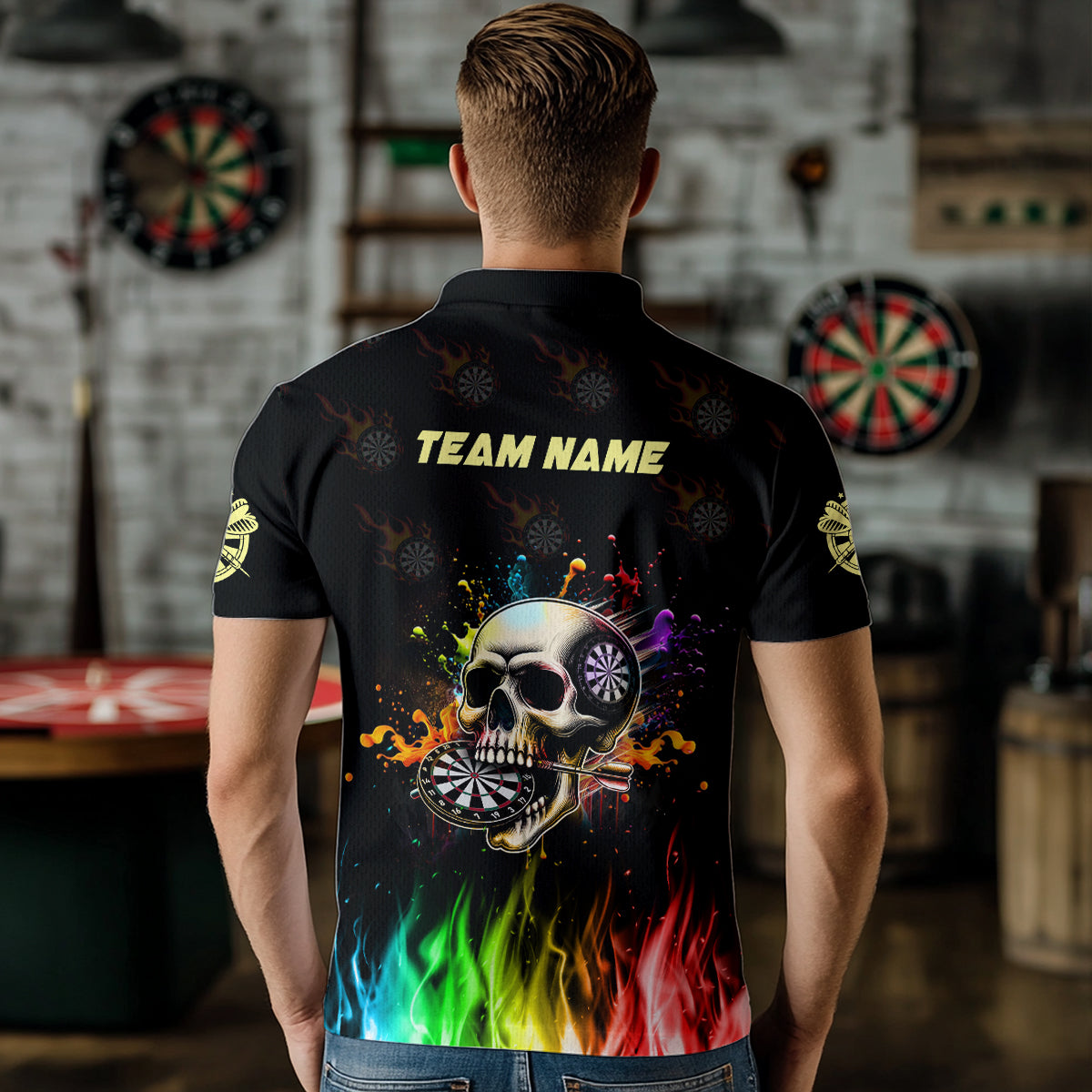 Funny 3D Darts Skull Colorful Fire Darts Men Quarter-Zip Custom Dart Team