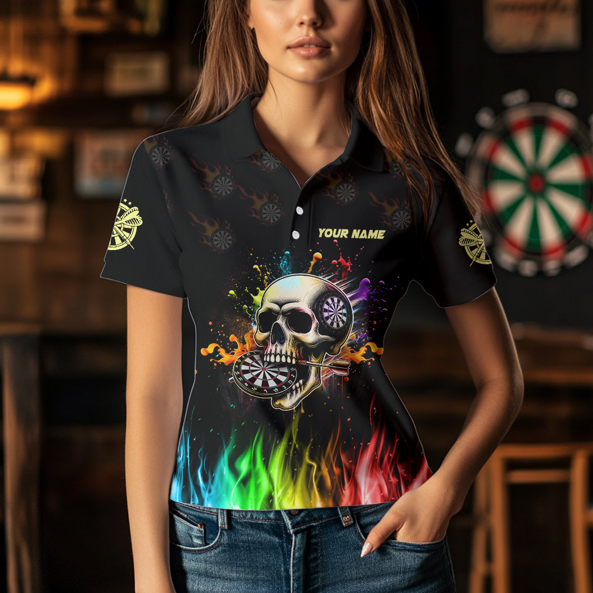 Funny 3D Darts Skull Colorful Fire Darts Men Quarter-Zip Custom Dart Team