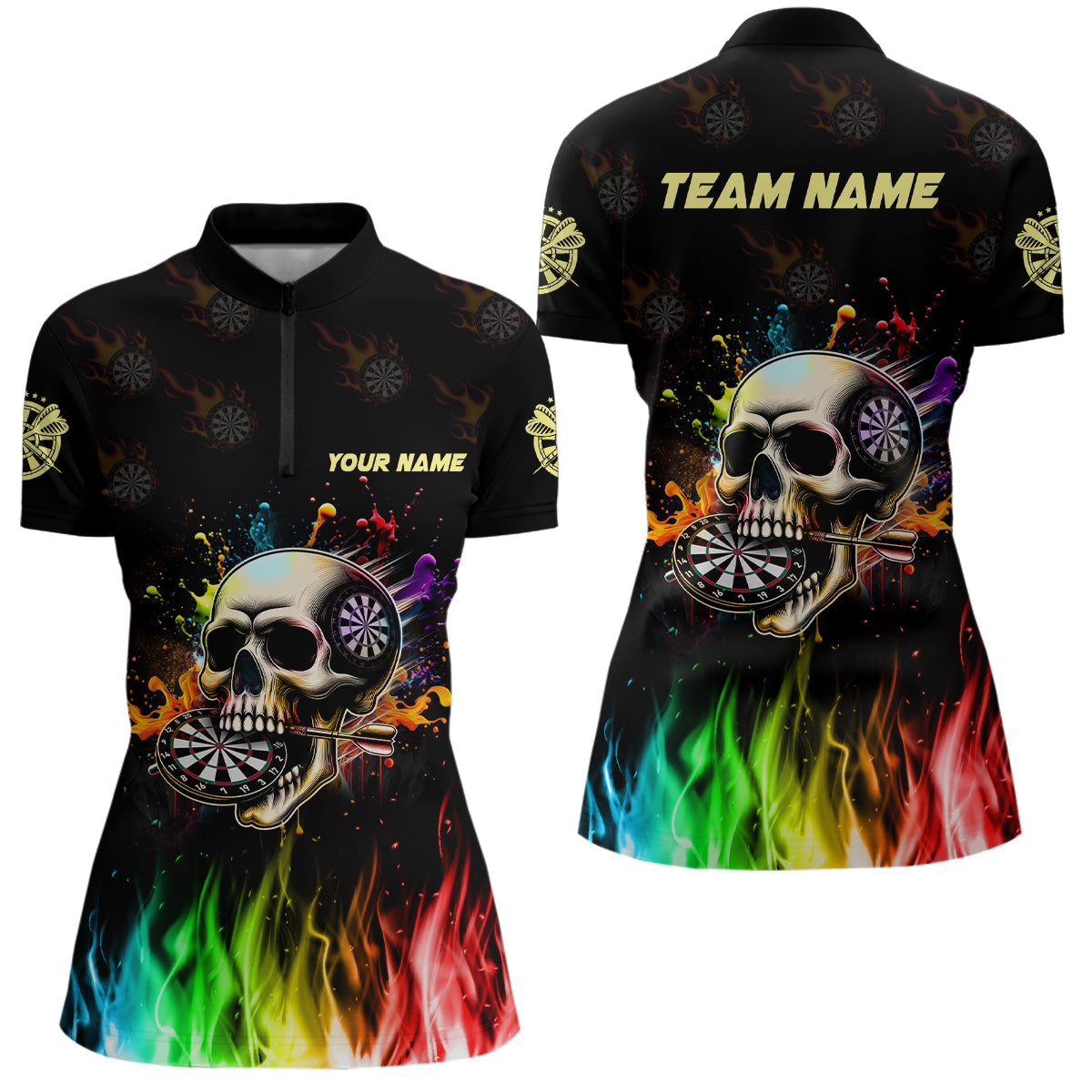 Funny 3D Darts Skull Colorful Fire Darts Men Quarter-Zip Custom Dart Team