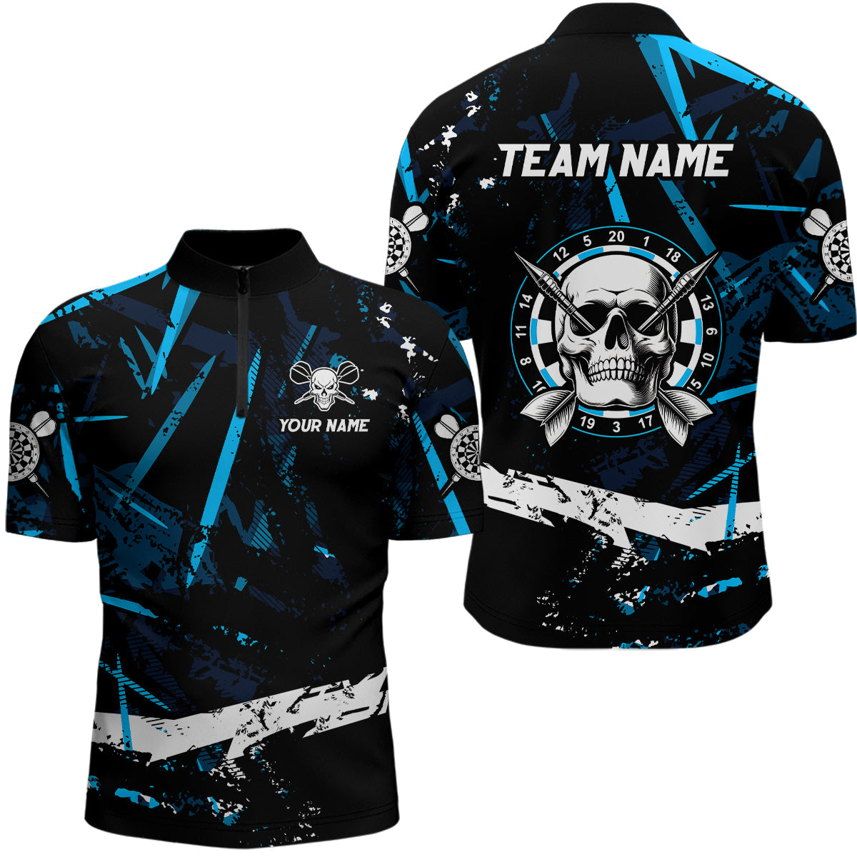 Personalized Grunge Black Blue Abstract Skull Dart Custom Cool Darts Team