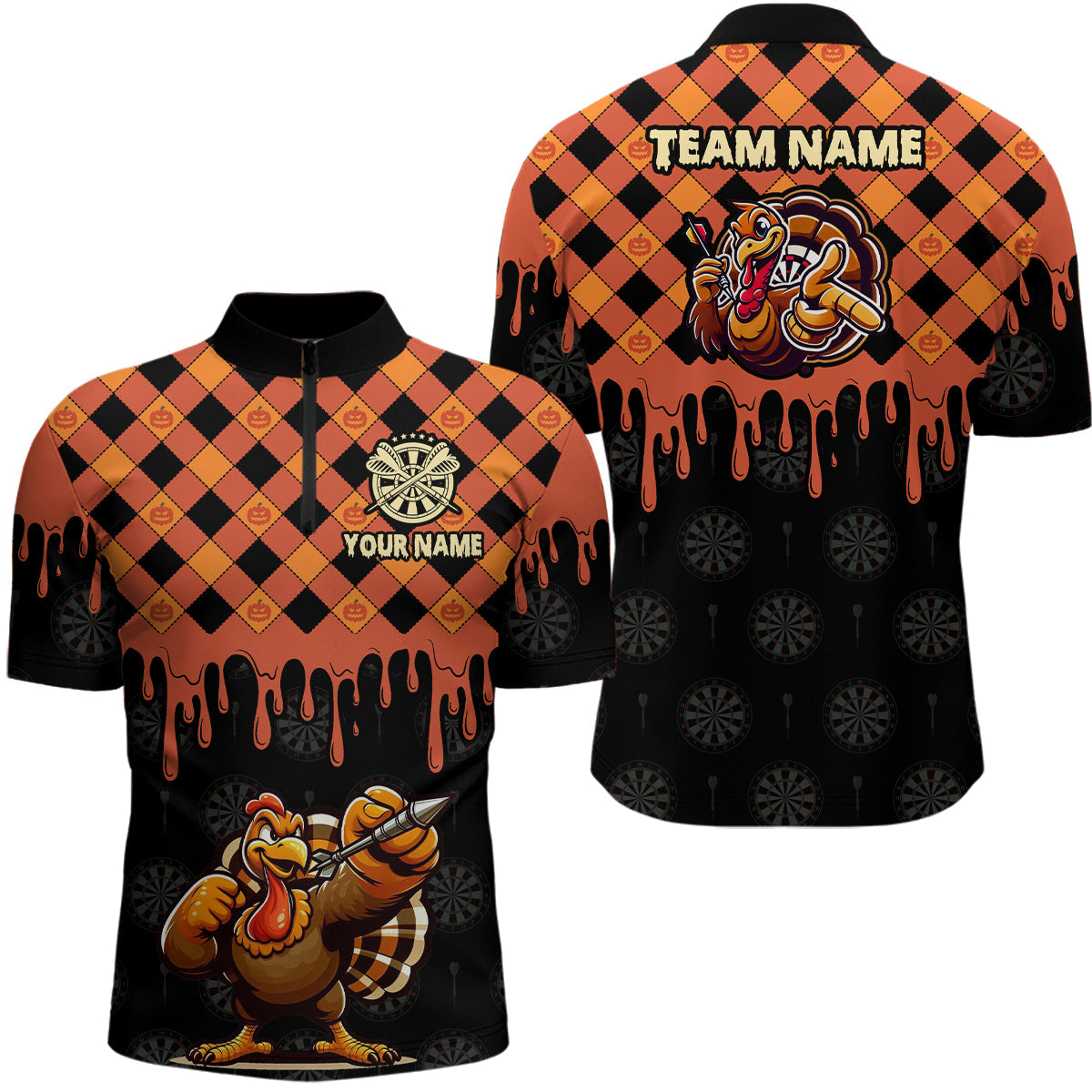 Personalized Orange Black Funny Turkey Pumpkin Dart, Thanksgiving Dart Gift