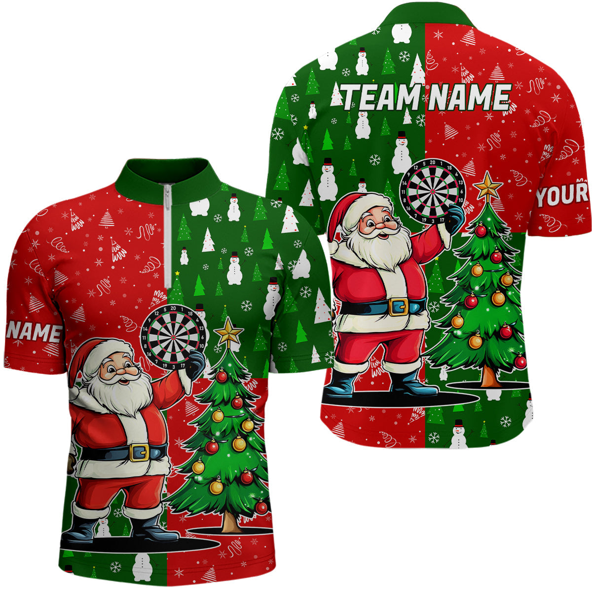 Red And Green Darts Santa Christmas and Quarter-Zip Custom Funny Xmas Dart