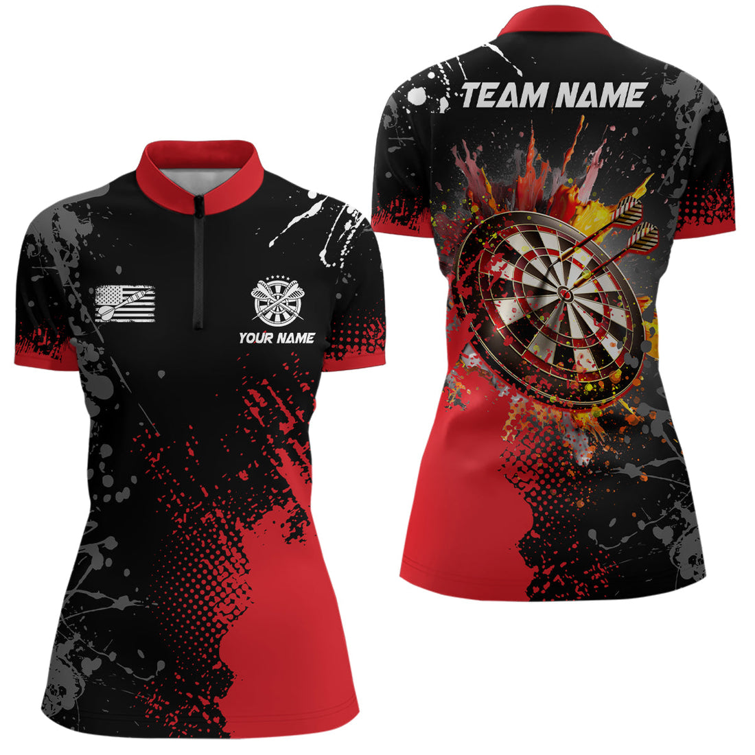 Personalized Paint Red 3D Dartboard Men Quarter-Zip Custom Darts Attire